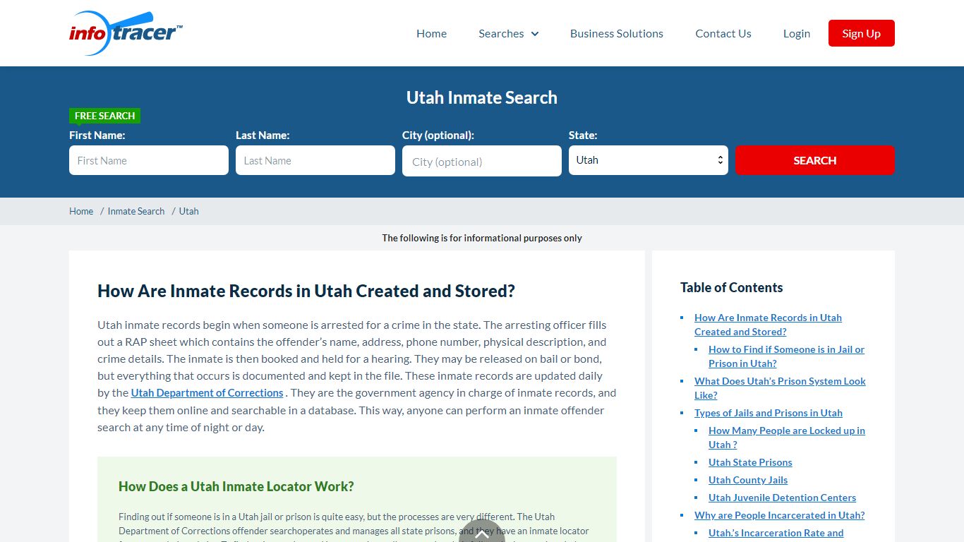 Utah Inmate Locator and Inmate Search - Infotracer